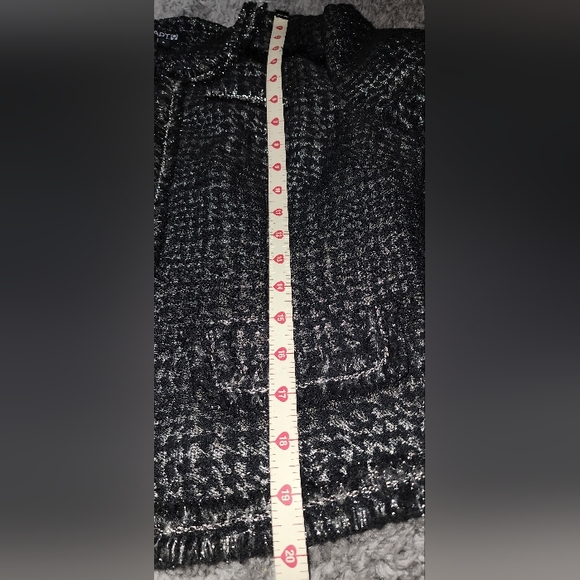 APT.9 Black Herringbone Raw Fringe Edge Crop Jacket Long Sleeve Size S Full Zip - Picture 8 of 14